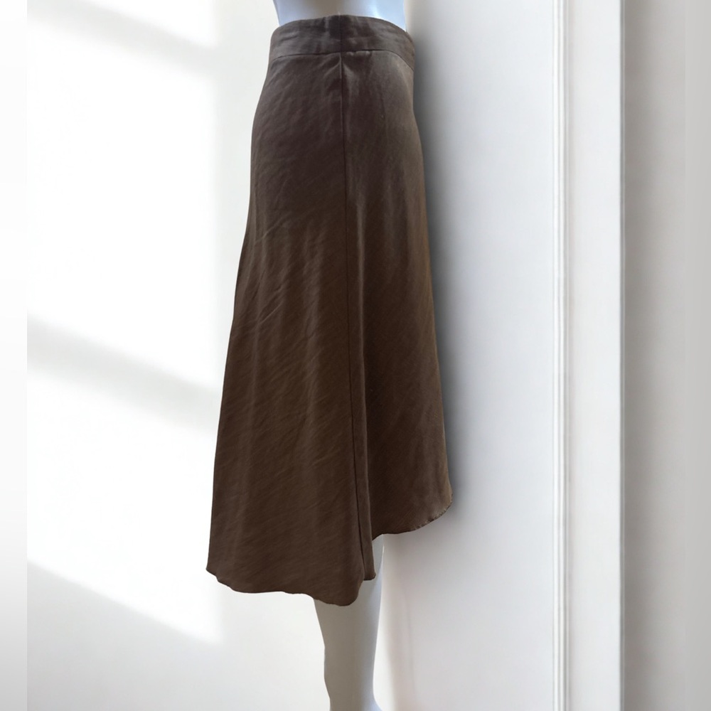 Sisley Linen Blend Midi Skirt A-Line Flowy Neutral Bronze EU 38 US 4/6